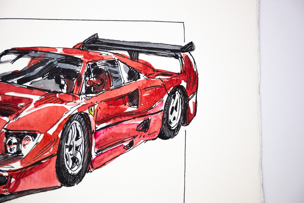 Ferrari F40, 45° Left Red and Black - Original Painting by Sunflowerman