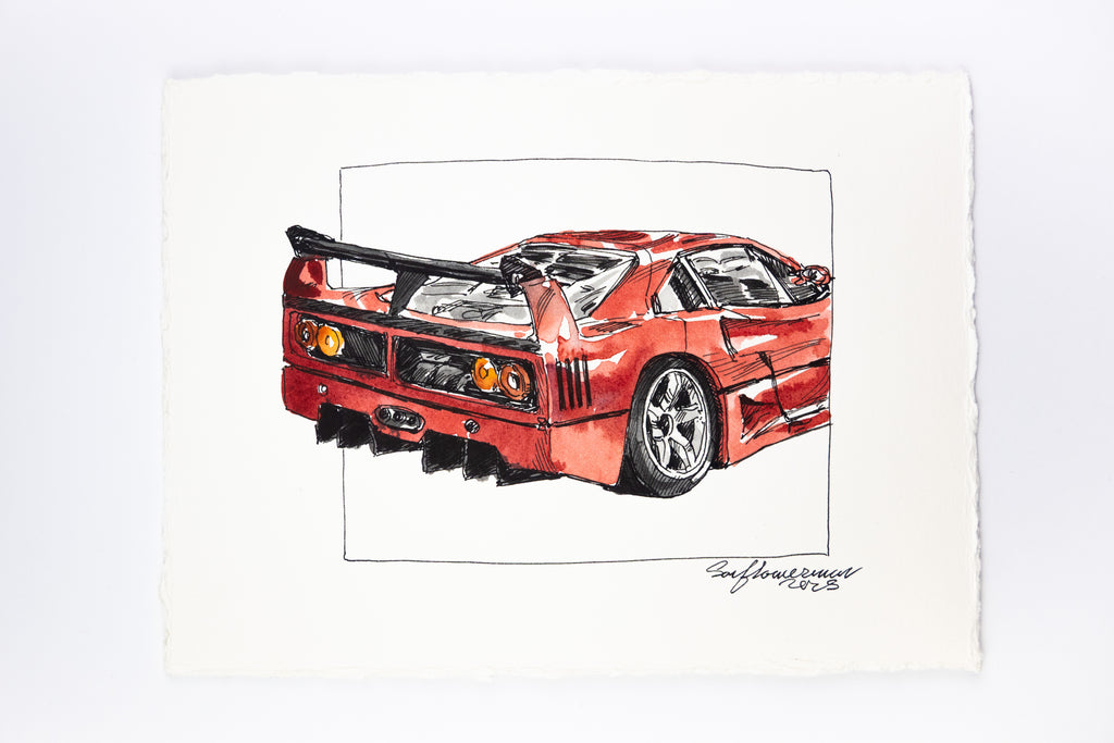 Ferrari F40, 45° Rear - Original Painting by Sunflowerman