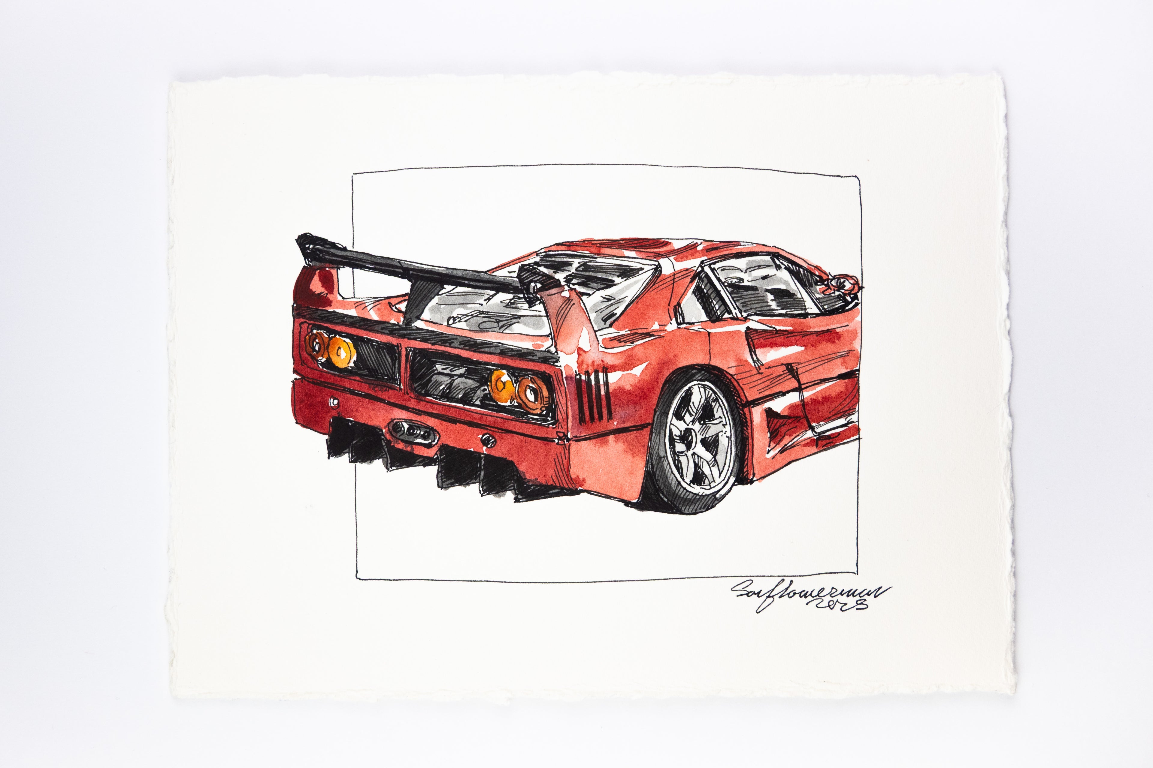 Ferrari F40, 45° Rear - Original Painting by Sunflowerman