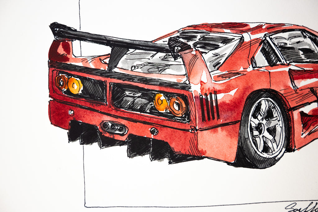 Ferrari F40, 45° Rear - Original Painting by Sunflowerman